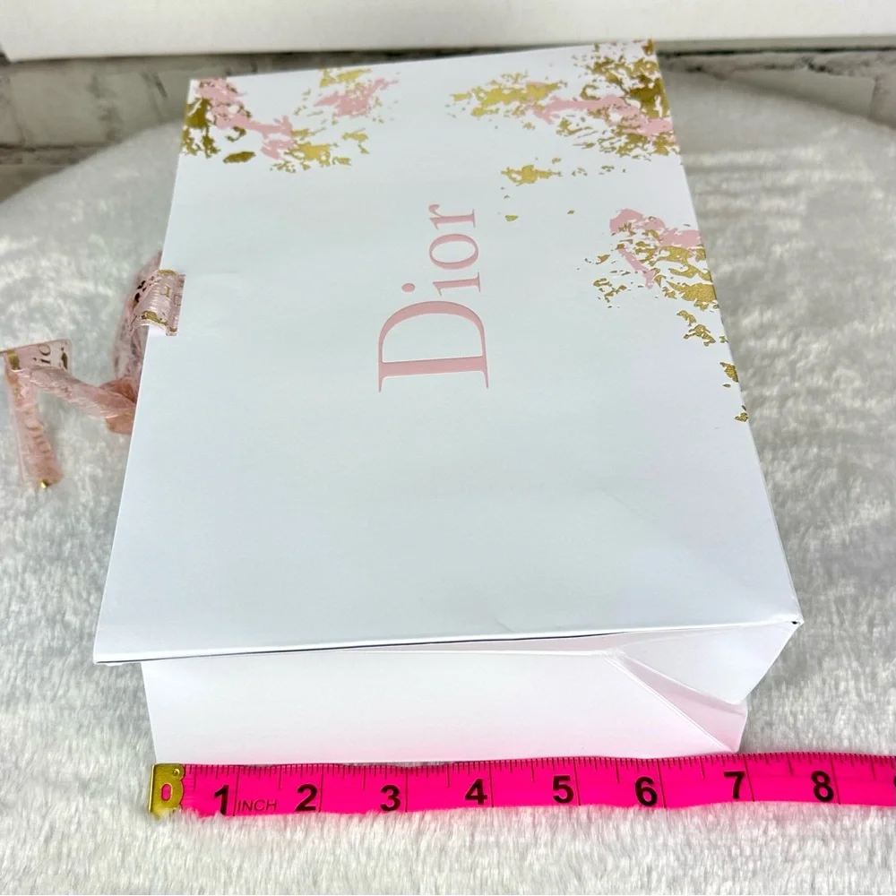 DIOR pink and gold shopping bag with ribbon tie - Picture 3 of 4